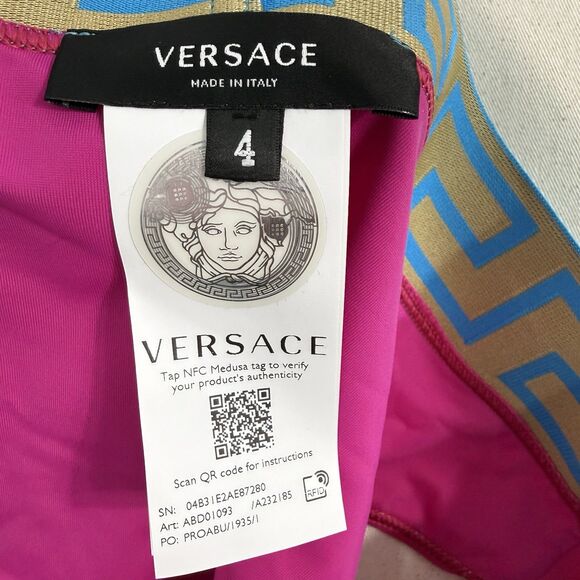 Versace Women's Greca Border Bikini Bottom Swimwear Size 4 Pink - Picture 3 of 10